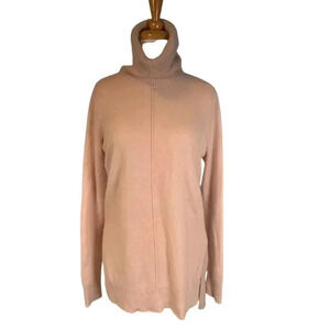 St.Tropez 100% Cashmere Turtleneck Ribbed Hem Long Soft Pink Sweater Size Large